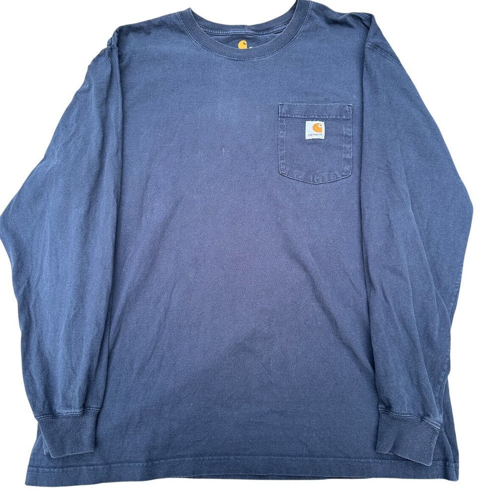 Carhartt K126 Mens XL Navy Blue Long Sleeve Pocket T-Shirt Original Fit Cotton - Picture 2 of 6
